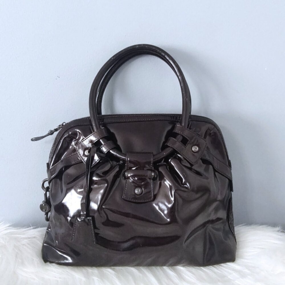 Salvatore Ferragamo vintage patent leather barrel lock satchel 90s Y2K EUC